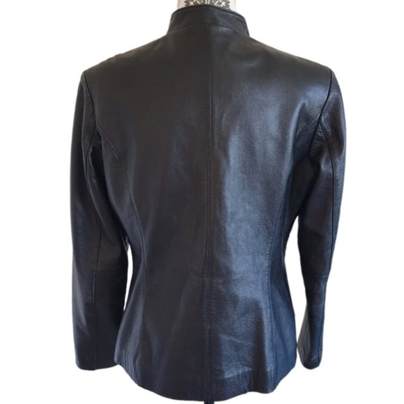 Boutique of Leathers Classic Leather Jacket Black Round Collar - Picture 3 of 13